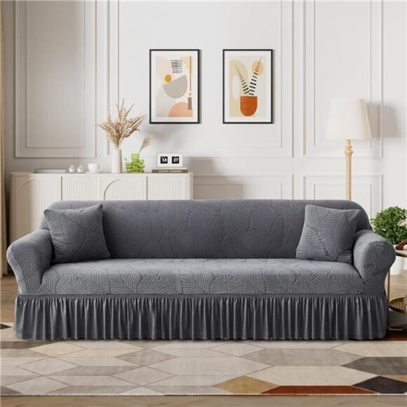 WONGS BEDDING Stretch Velvet Sofa Slipcover, Cushion Couch Cover with Skirt, - Picture 1 of 7